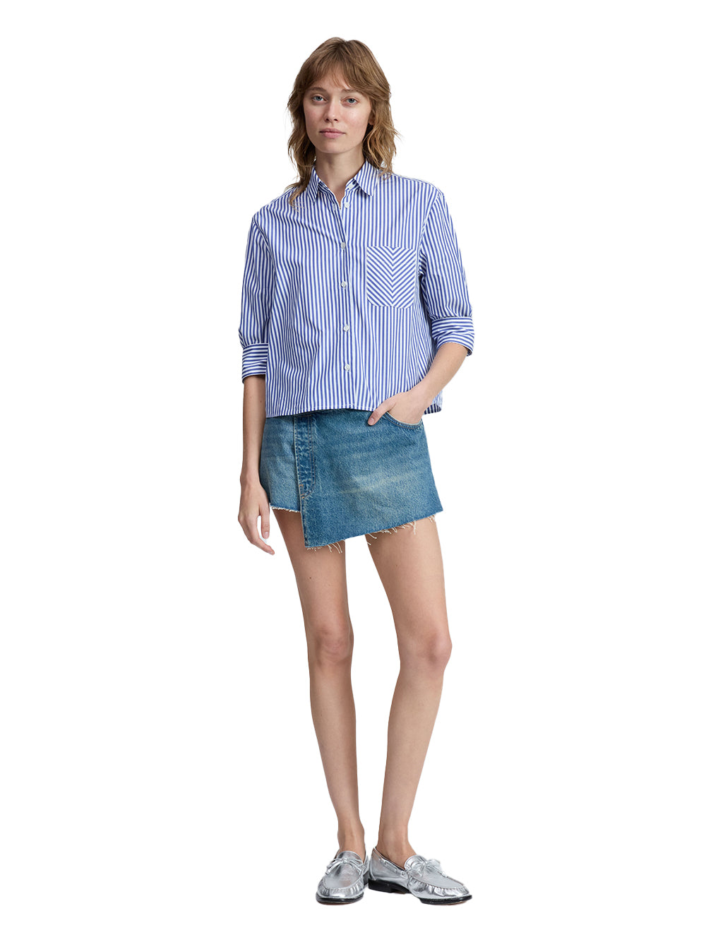 Lucia Stripe Poplin Shirt (Navy Stripe)