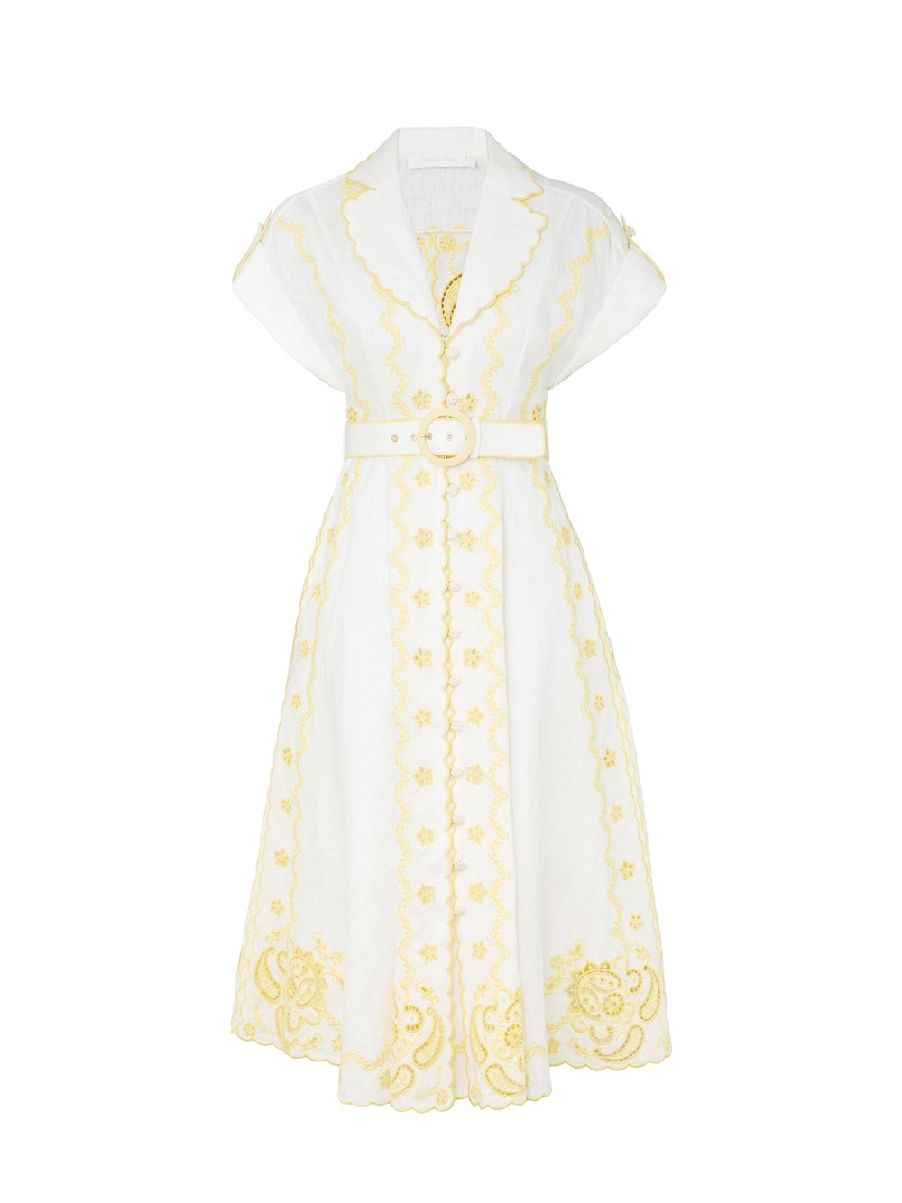 Lucky Embroidered Midi Dress (Ivory/Lemon)