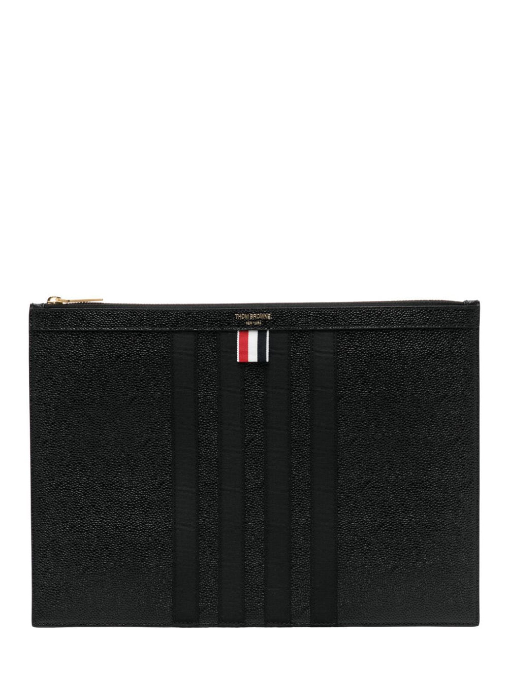 Medium Document Holder W/ Gros Grain 4 Bar In Pebble Grain Leather Black