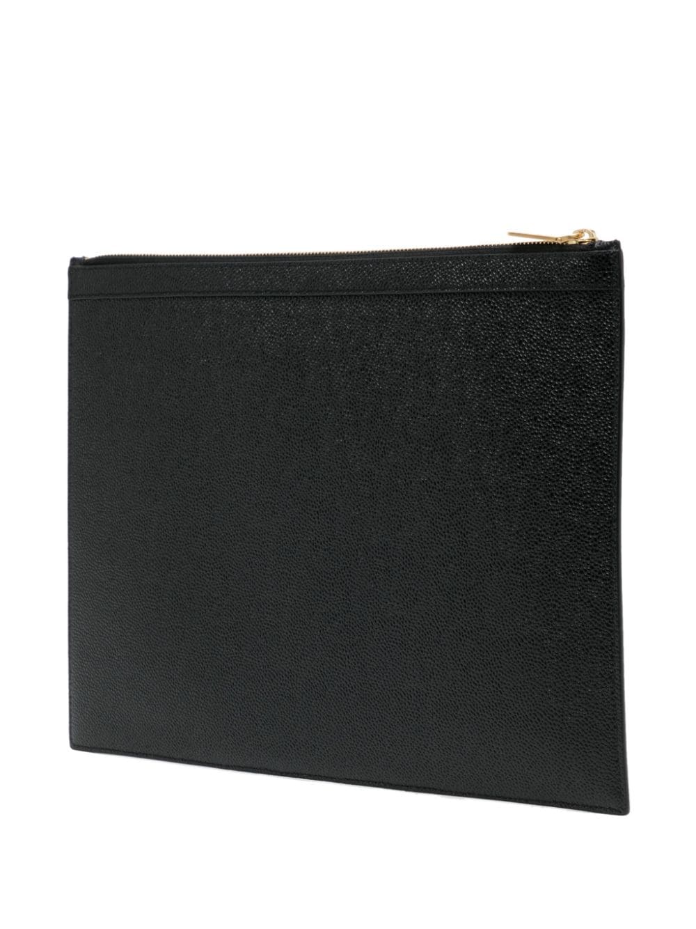 Medium Document Holder W/ Gros Grain 4 Bar In Pebble Grain Leather Black