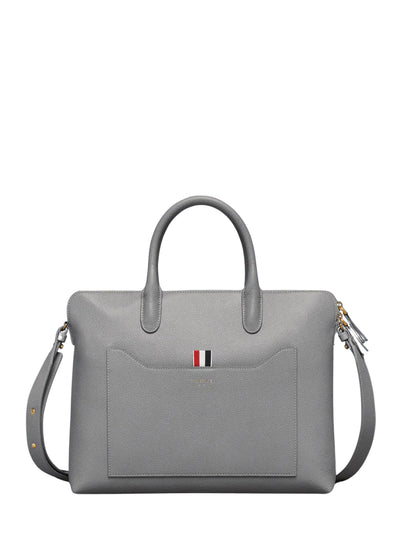 Pebble Grain Slim Briefcase Light Grey