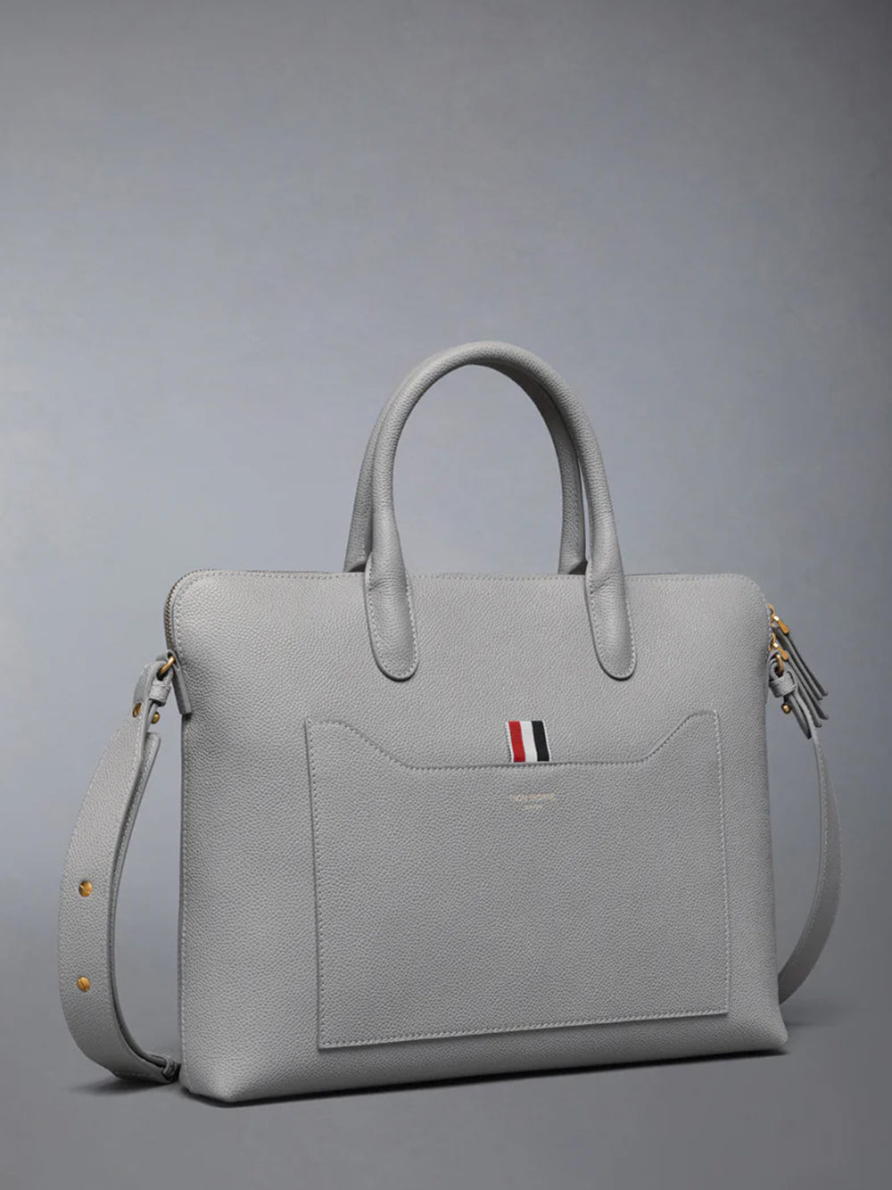 Pebble Grain Slim Briefcase Light Grey