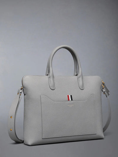 Pebble Grain Slim Briefcase Light Grey