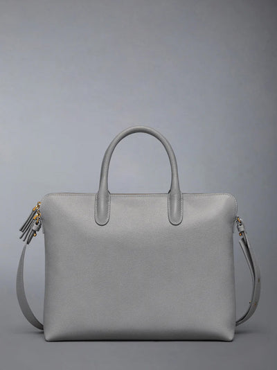 Pebble Grain Slim Briefcase Light Grey