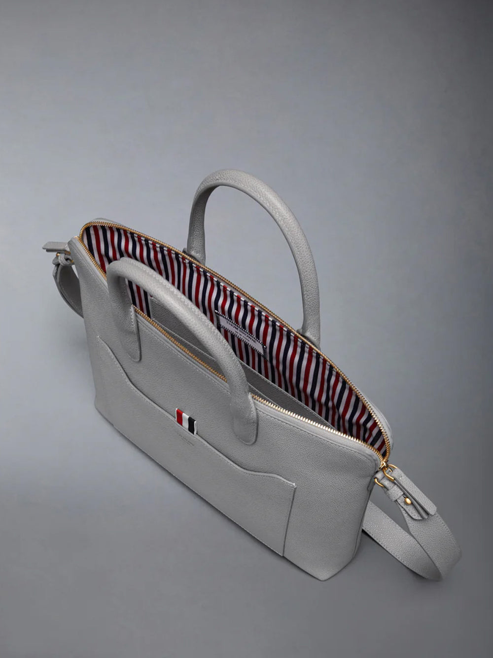 Pebble Grain Slim Briefcase Light Grey