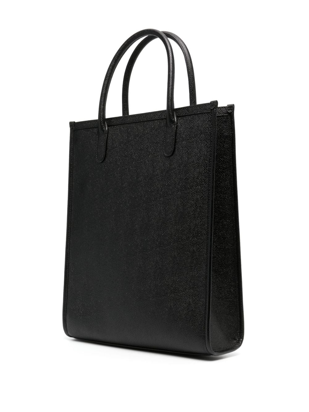 Vertical Tote W/  Gros Grain 4 Bar In Pebble Grain Leather Black