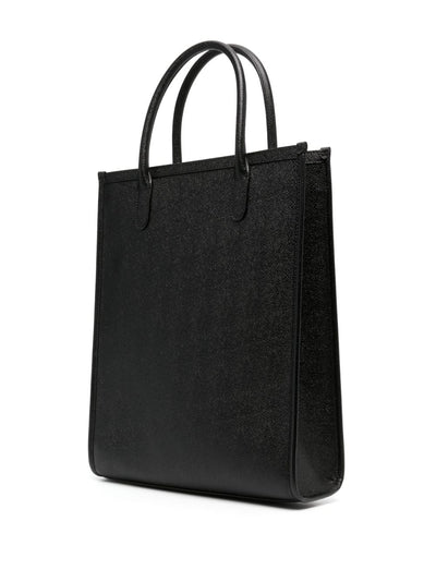 Vertical Tote W/  Gros Grain 4 Bar In Pebble Grain Leather Black