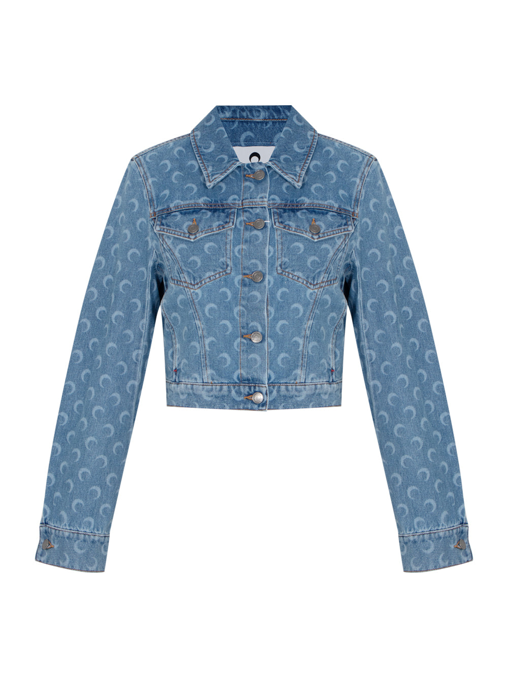 Women Moon Laser Denim Cropped Jacket (Light Blue)