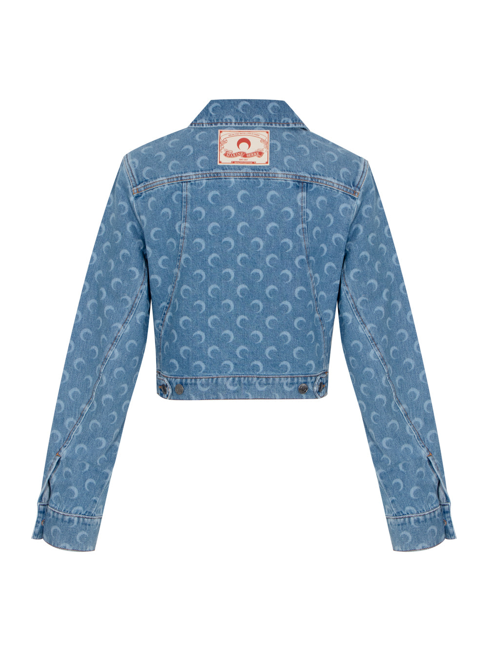 Women Moon Laser Denim Cropped Jacket (Light Blue)