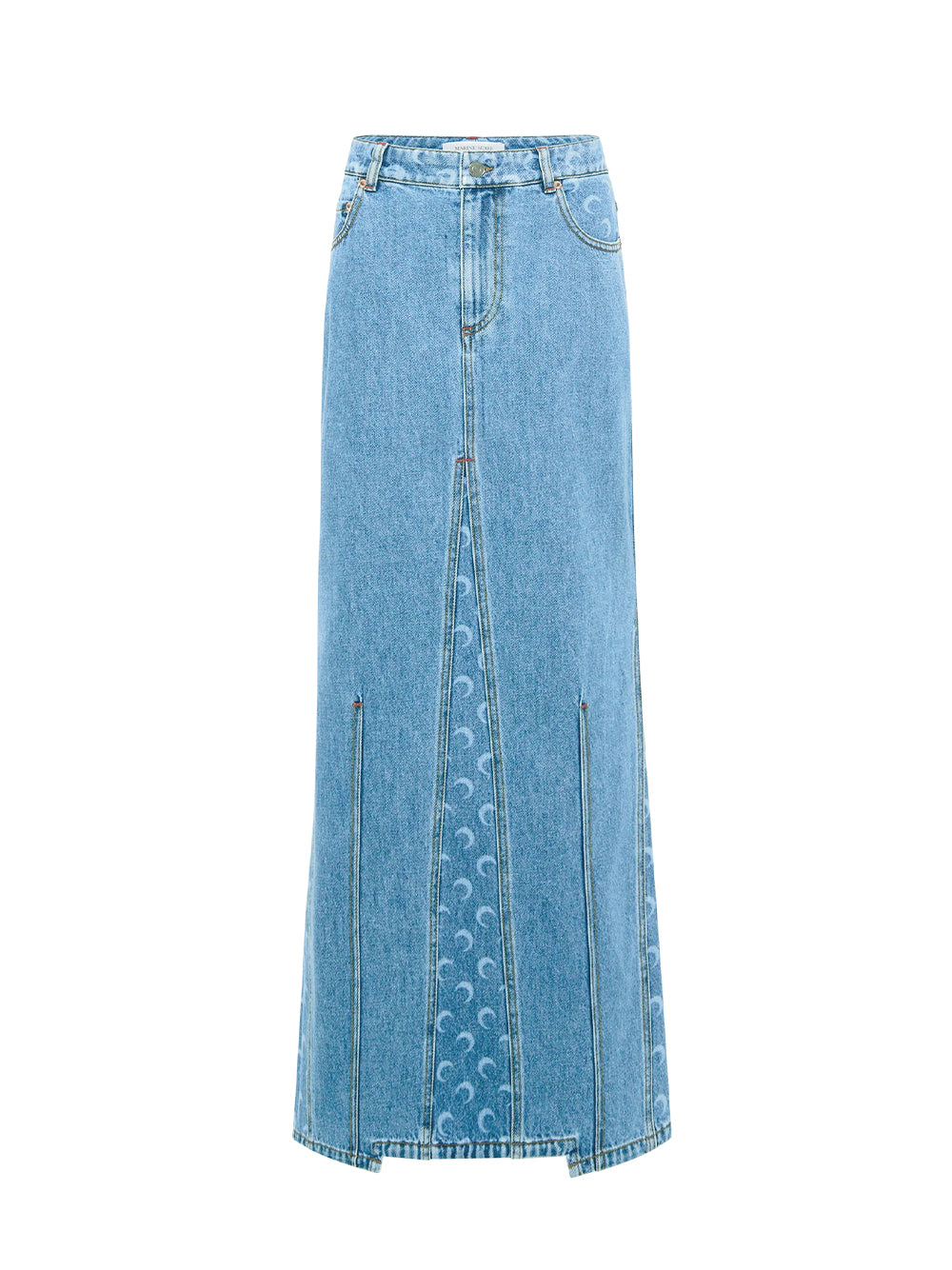 Moon Laser Denim Long Skirt (Light Blue)