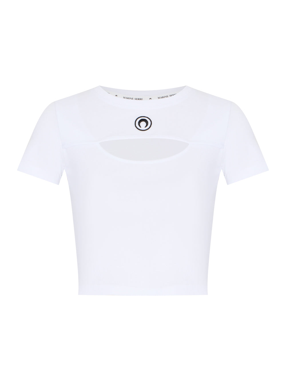 Women Moon Logo Ribbed Jersey Cut-Out T-Shirt (White)