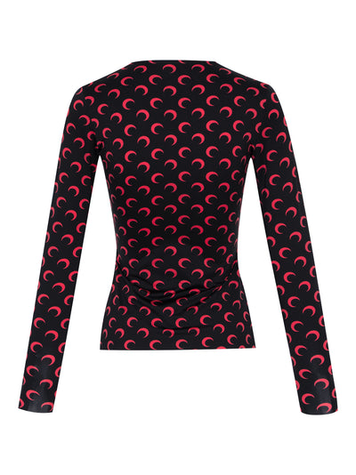 Moon Printed Jersey Second Skin Crewneck Top (Black&Red)