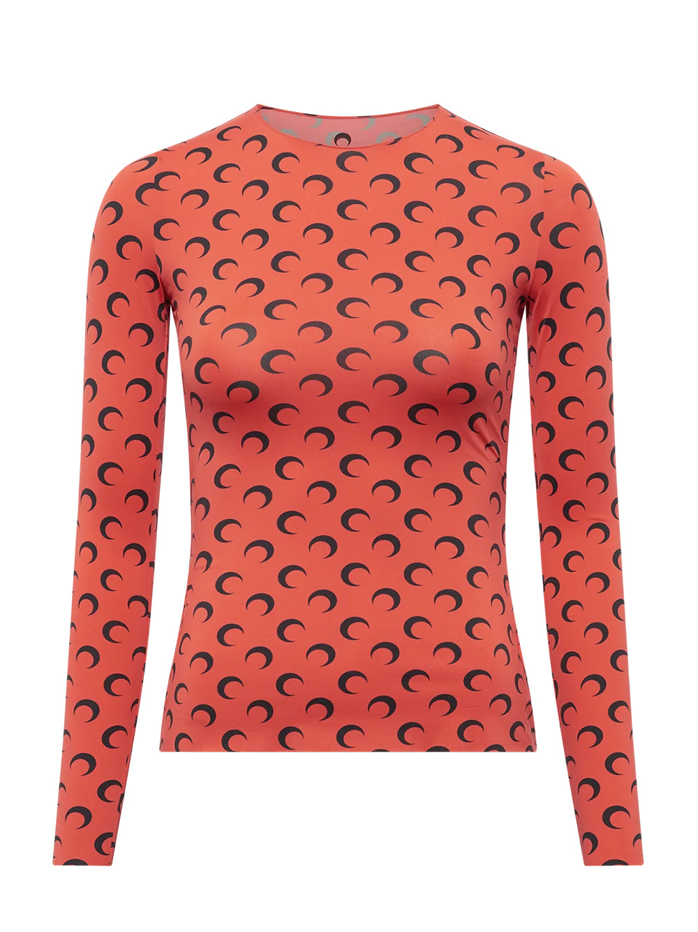 Moon Printed Jersey Second Skin Crewneck Top (Red)