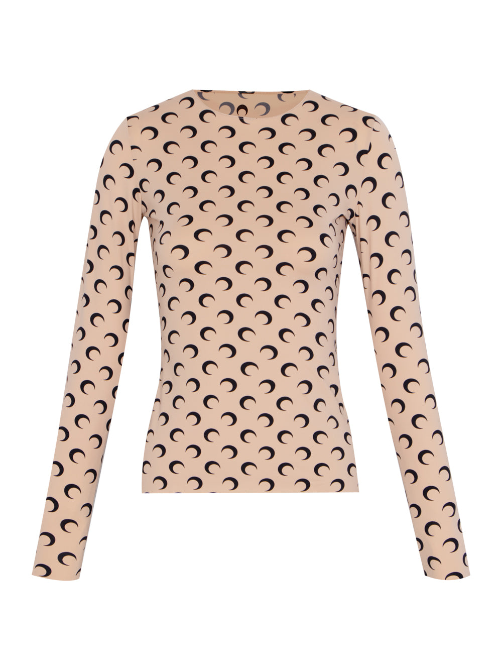 Moon Printed Jersey Second Skin Crewneck Top (Tan)