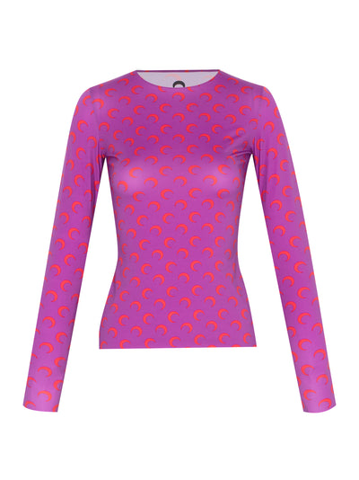 Moon Printed Jersey Second Skin Crewneck Top (Violet)