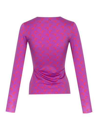 Moon Printed Jersey Second Skin Crewneck Top (Violet)