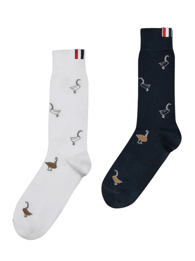 Funmix Geese Jacquard Mid Calf Socks Navy/White