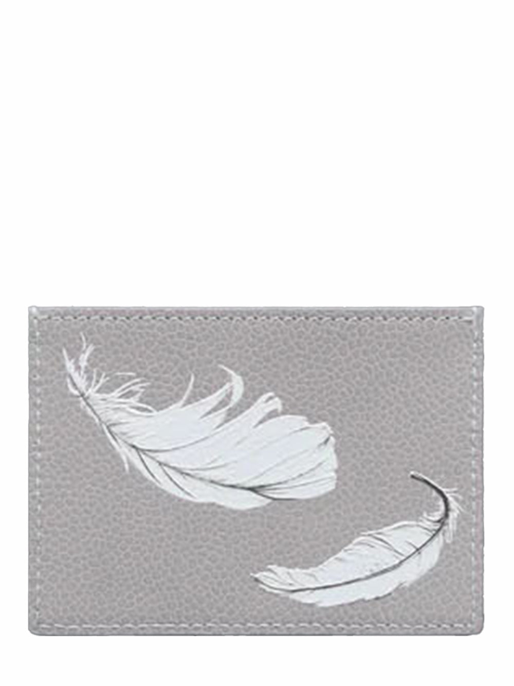 Feather Print Pebble Grain Single Card Holder (Light Grey)