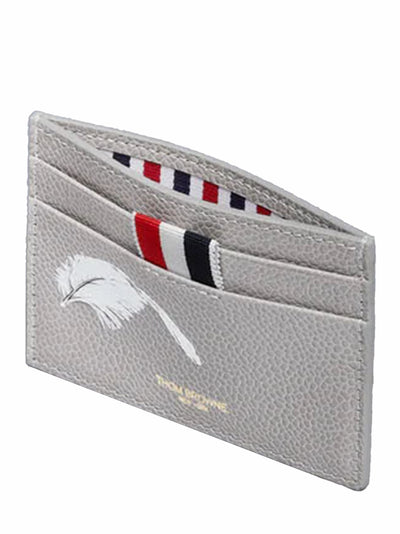 Feather Print Pebble Grain Single Card Holder (Light Grey)