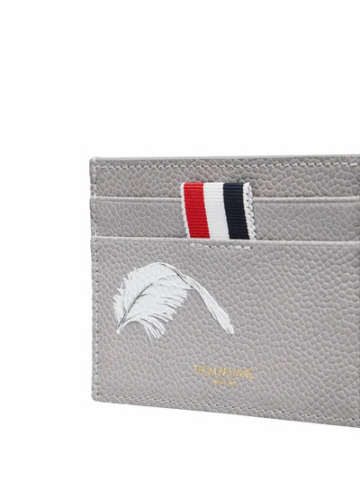 Feather Print Pebble Grain Single Card Holder (Light Grey)
