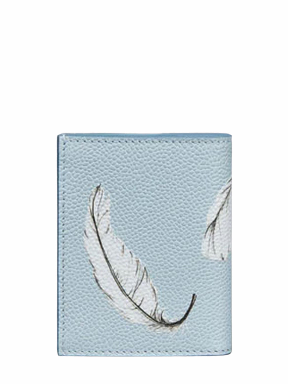 Feather Print Pebble Grain Double Card Holder (Light Blue)