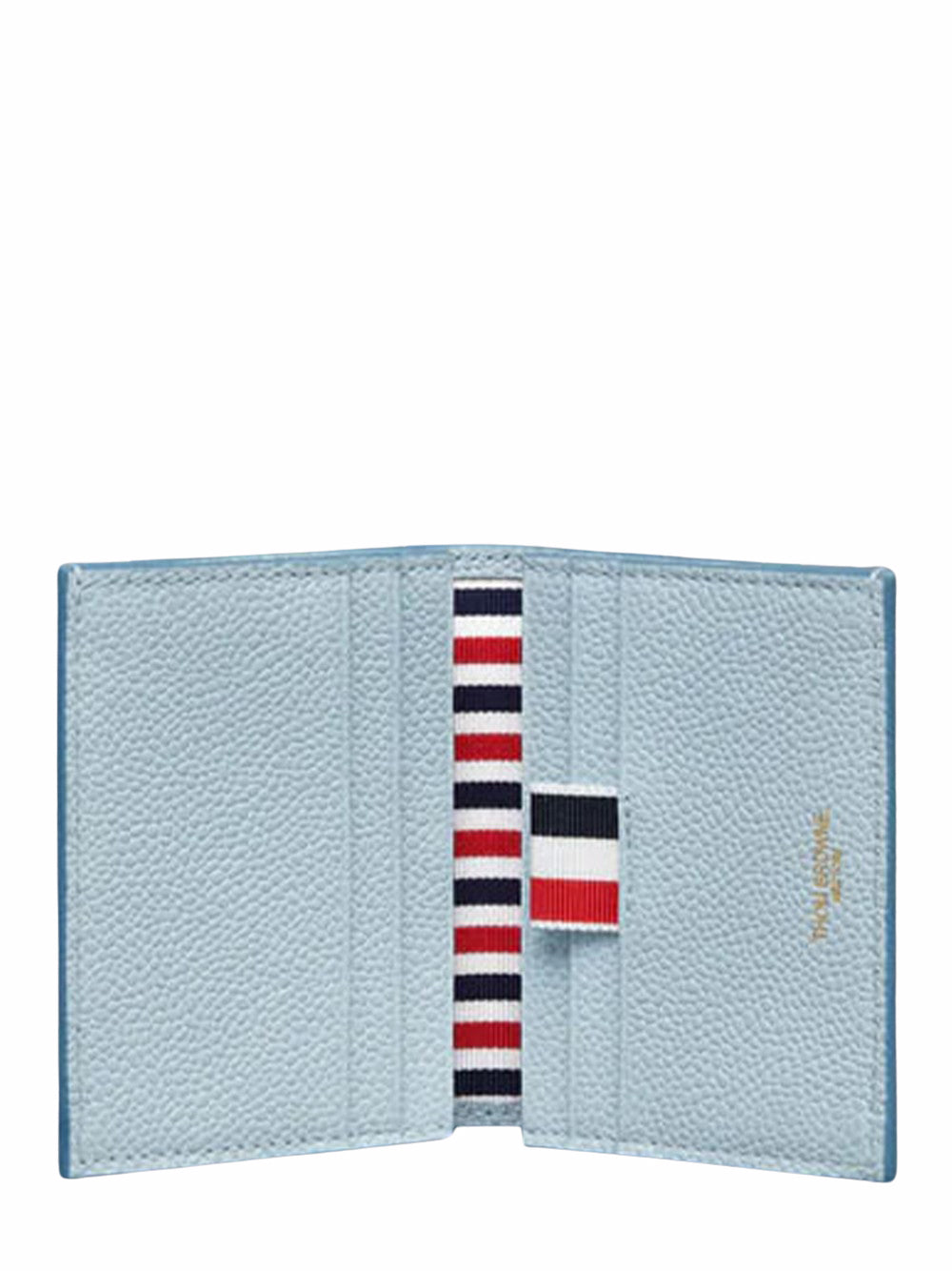 Feather Print Pebble Grain Double Card Holder (Light Blue)