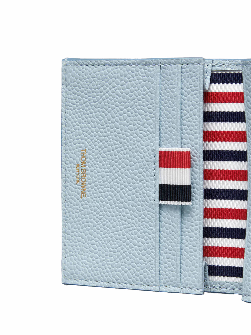 Feather Print Pebble Grain Double Card Holder (Light Blue)