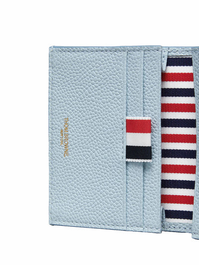 Feather Print Pebble Grain Double Card Holder (Light Blue)