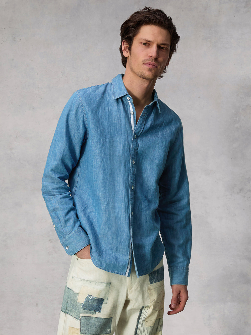 Finch Linen Denim Shirt (Light Indigo)