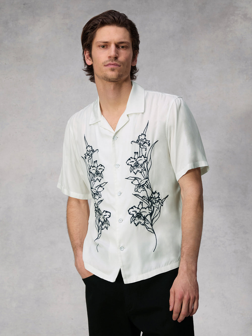 Avery Resort Embroidered Shirt (Aged White)