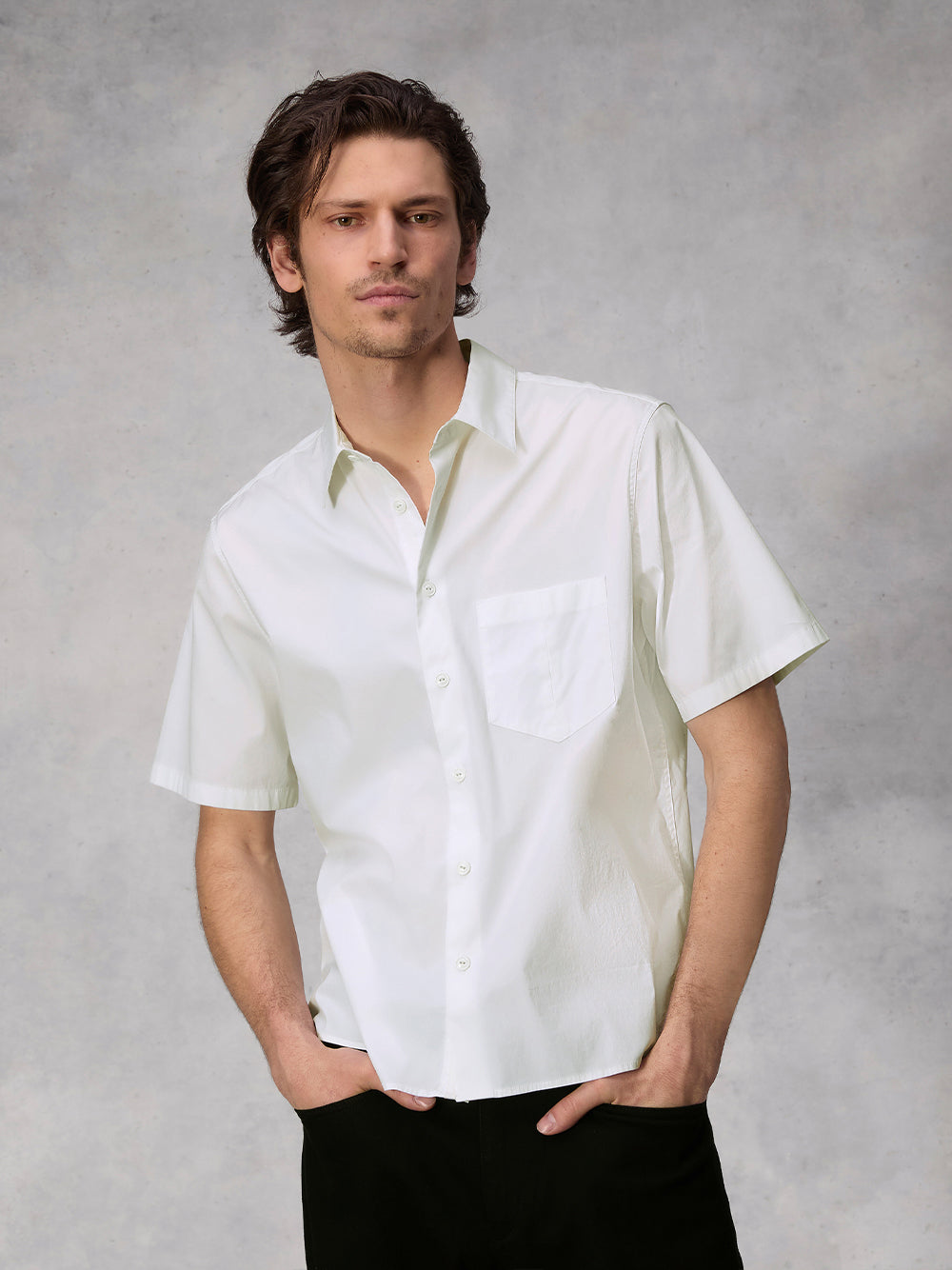 Dalton Cotton Poplin Blouson Shirt (White)