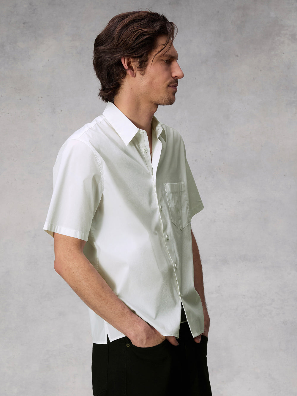 Dalton Cotton Poplin Blouson Shirt (White)