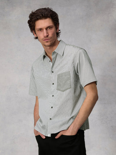 Dalton Striped Cotton Nylon Shirt (Brown Stripe)