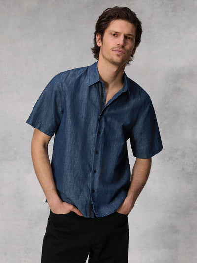 Dalton Linen Denim Shirt (Dark Indigo)