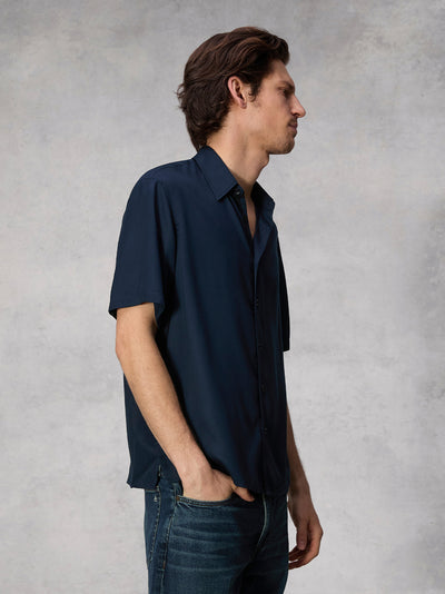 Dalton Viscose Twill Short Sleeve Shirt (Navy)