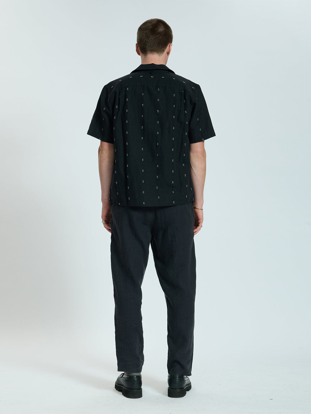 Avery Embroidered Camp Shirt (Black Remi Stripe)