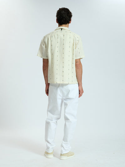 Avery Embroidered Camp Shirt (White Remi Stripe)