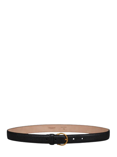 Pebble Grain Round Buckle Belt Black