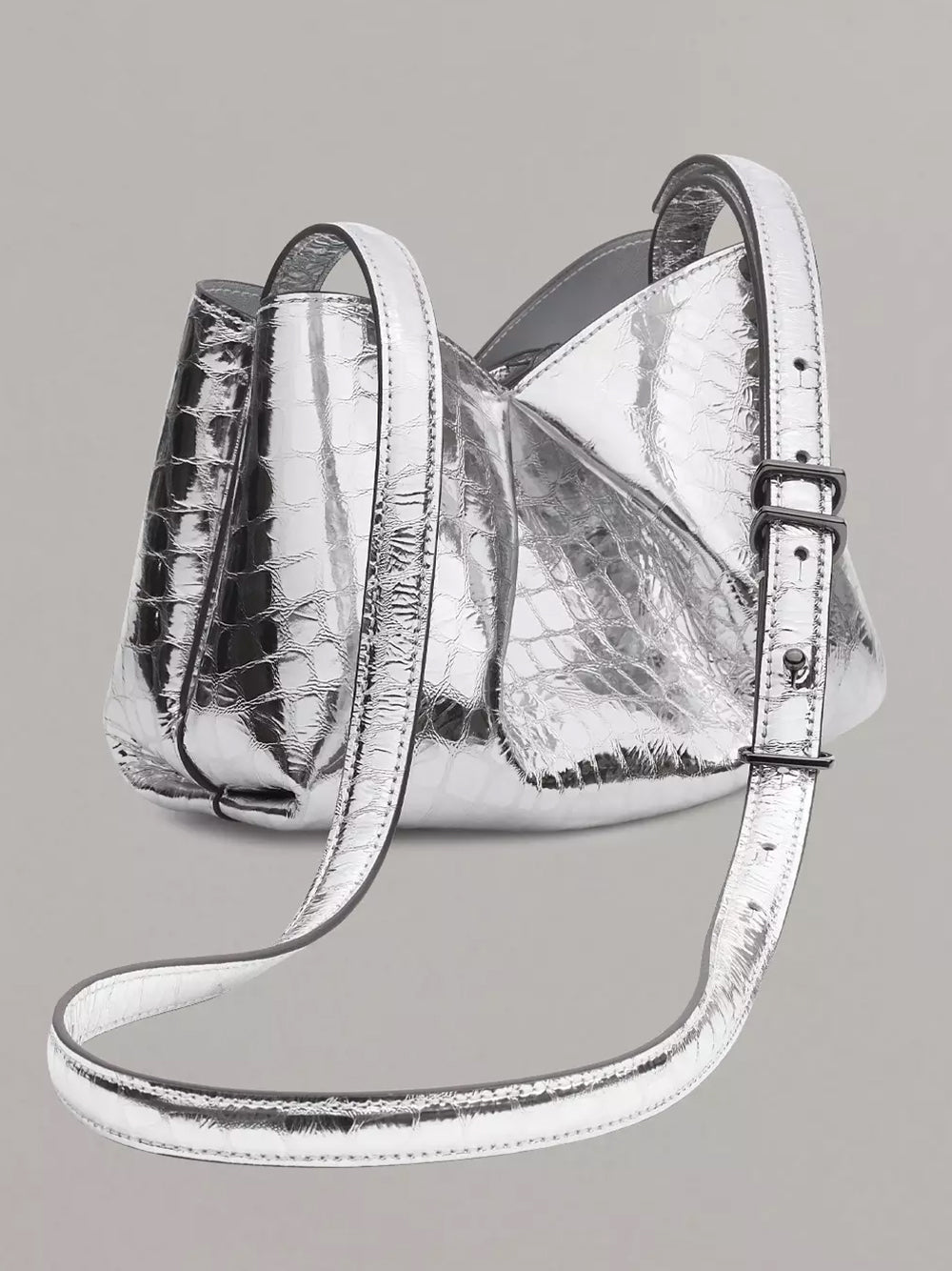Bloom Small Metallic Leather Crossbody Bag (Silver)