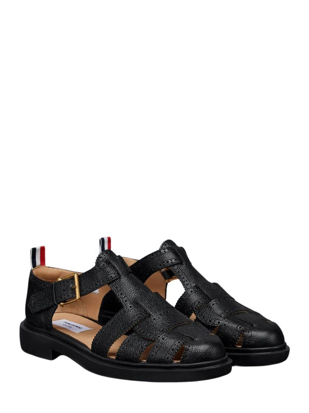 Pebble Grain Leather Fisherman Sandal (Black)