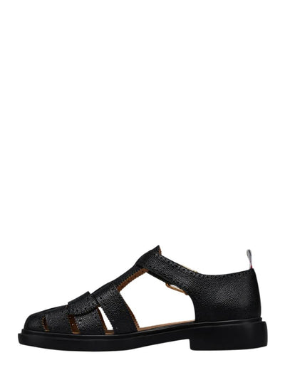 Pebble Grain Leather Fisherman Sandal (Black)