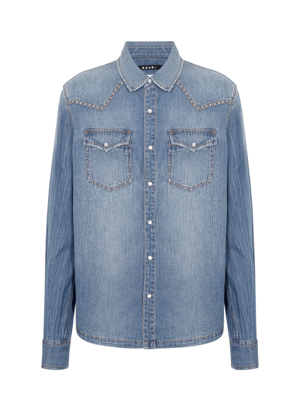 Whiplash Ls Shirt Texas Blue Studded Denim