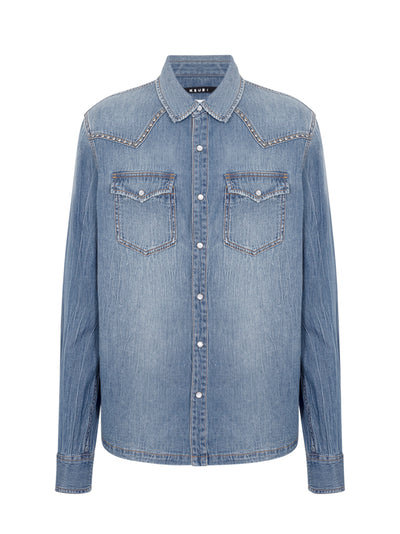 Whiplash Ls Shirt Texas Blue Studded Denim