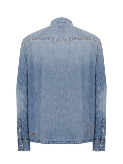 Whiplash Ls Shirt Texas Blue Studded Denim
