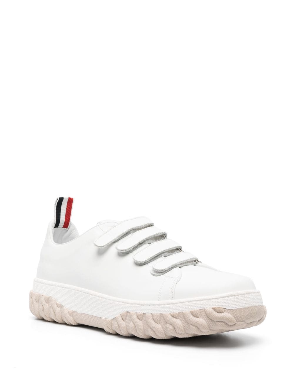Court Shoe W/ 4Bar Velcro On Cable Knit Sole In Vitello Calf Leather White
