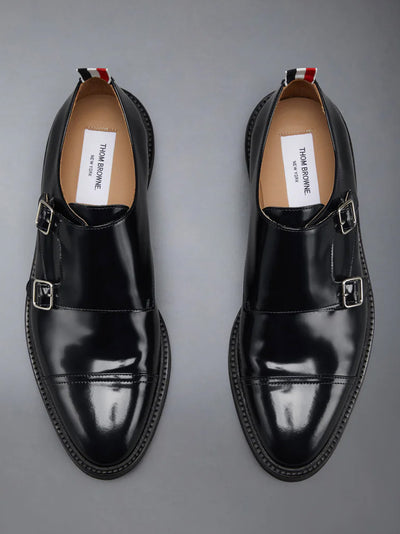 Soft Spazzolato Oxford Double Monkstrap Shoe Black