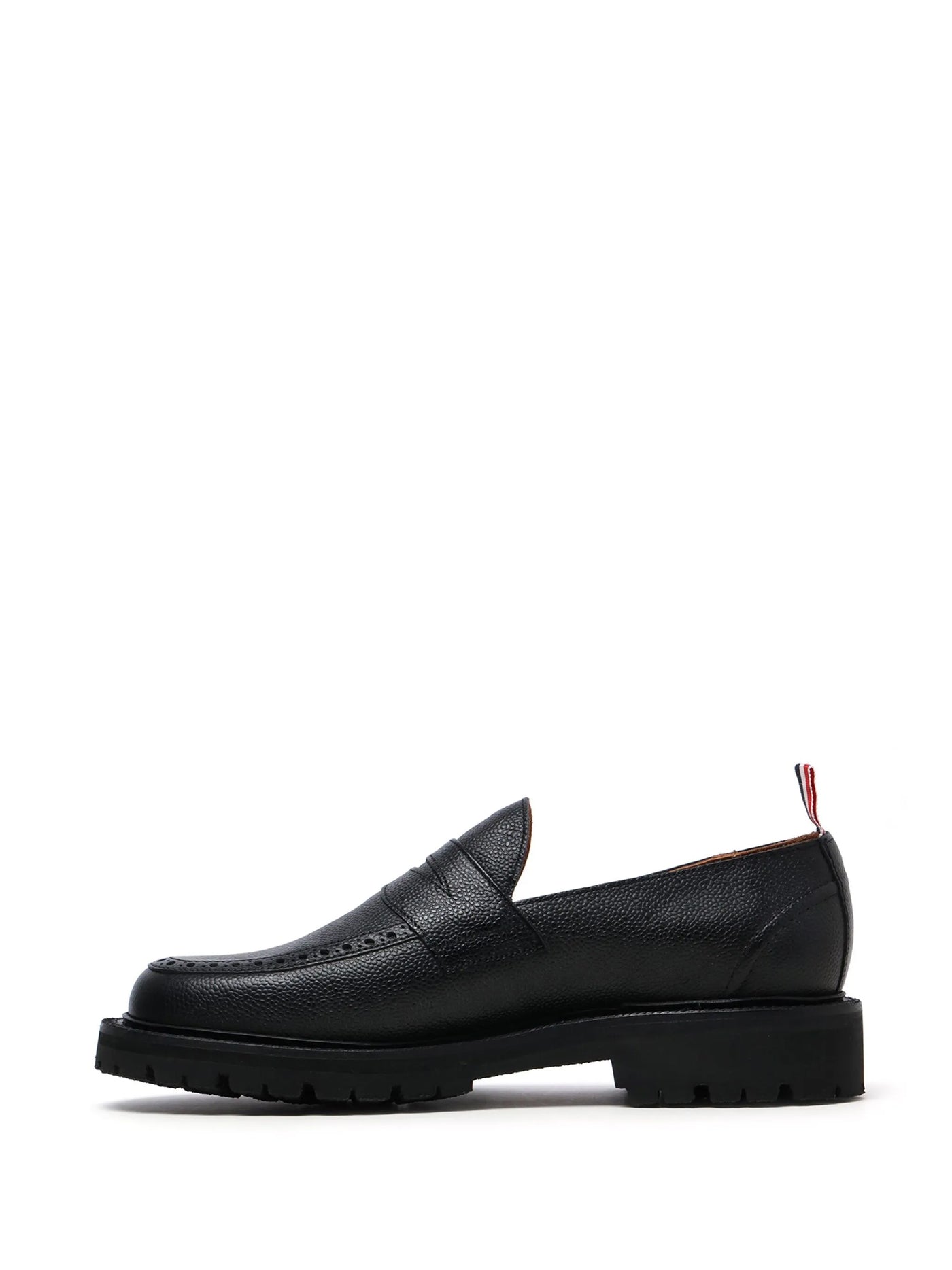 Pebble Grain Leather Rubber Loafer Sole Penny Loafer (Black)