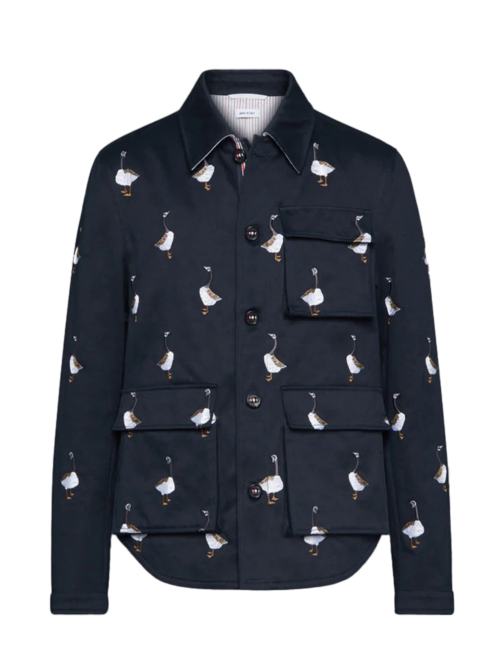 Satin Stitch Goose Utility Patch Pocket Jacket Navy