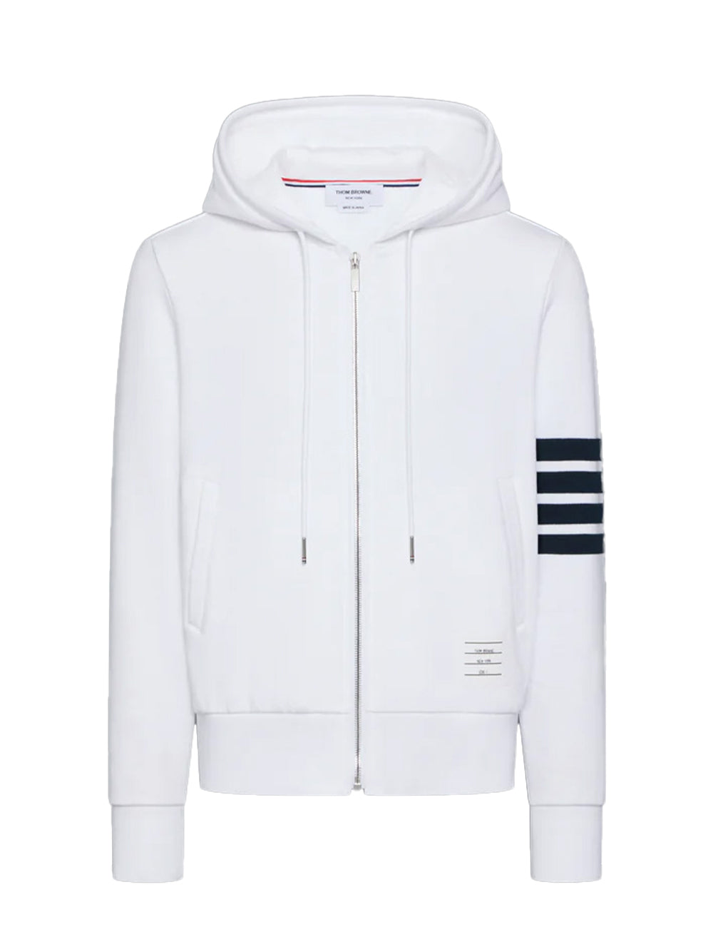 Classic Loopback 4-Bar Zip Up Hoodie (White/Navy)