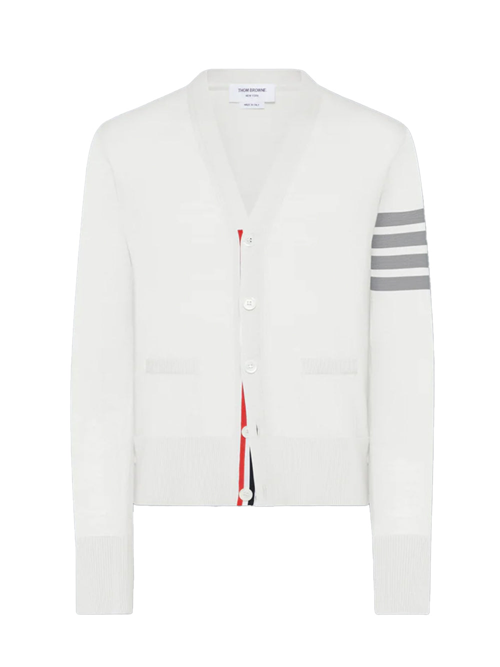 Merino Wool 4-Bar Classic V-Neck Cardigan White